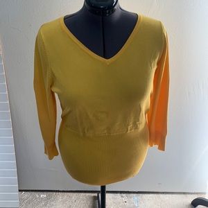 WHISPER knit by LOUIS DELL YELLOW sweater BLOUSE size L 3/4 sleeve